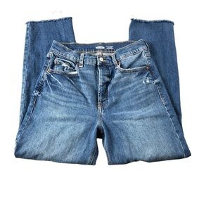 Old Navy Womens Sz6 Sky-Hi Straight Extra High Rise Button Fly Raw Hem Jeans